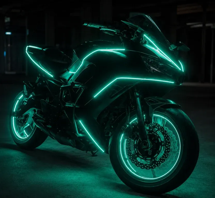 Teal motorcycle RGBIC lighting