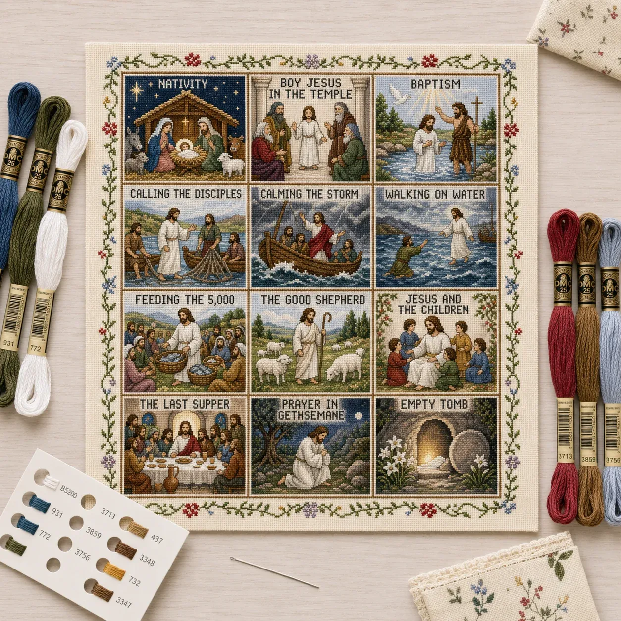 Life of Jesus twelve sacred moments cross stitch