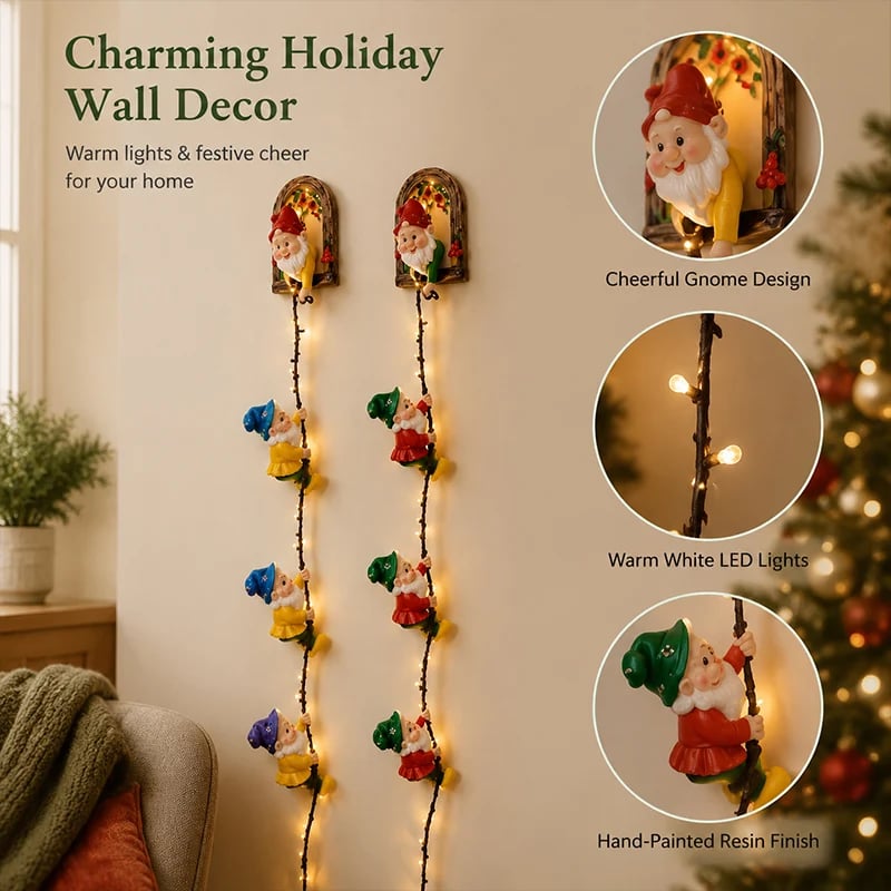 Christmas gnome hanging decoration during the day and at night