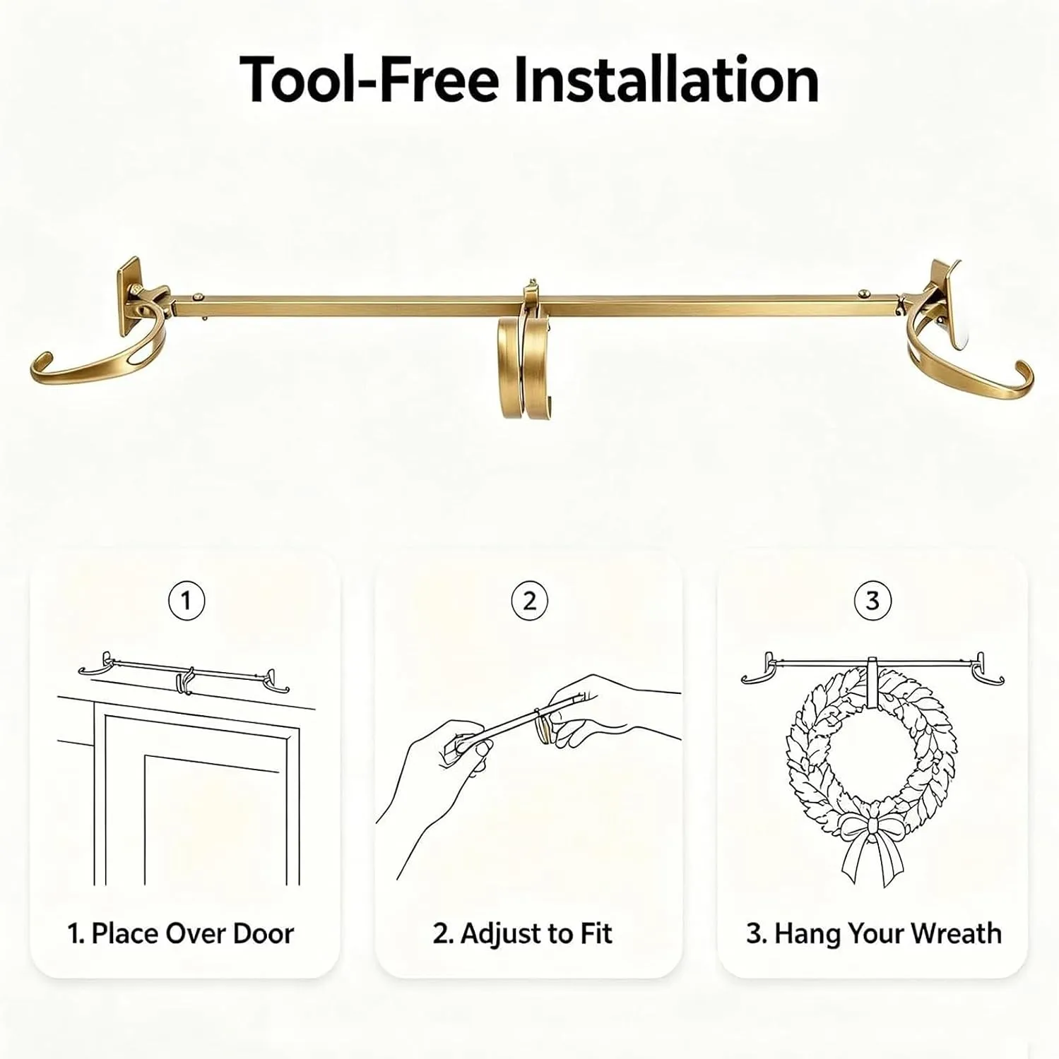 Three-step tool-free wreath hanger installation guide
