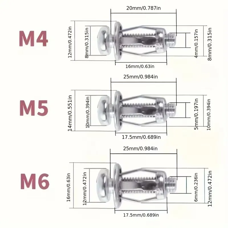 Jack nut dimensions for M4, M5, and M6 options