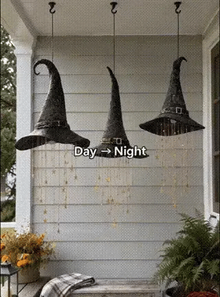Lighted witch hat hanging chime day and night glow