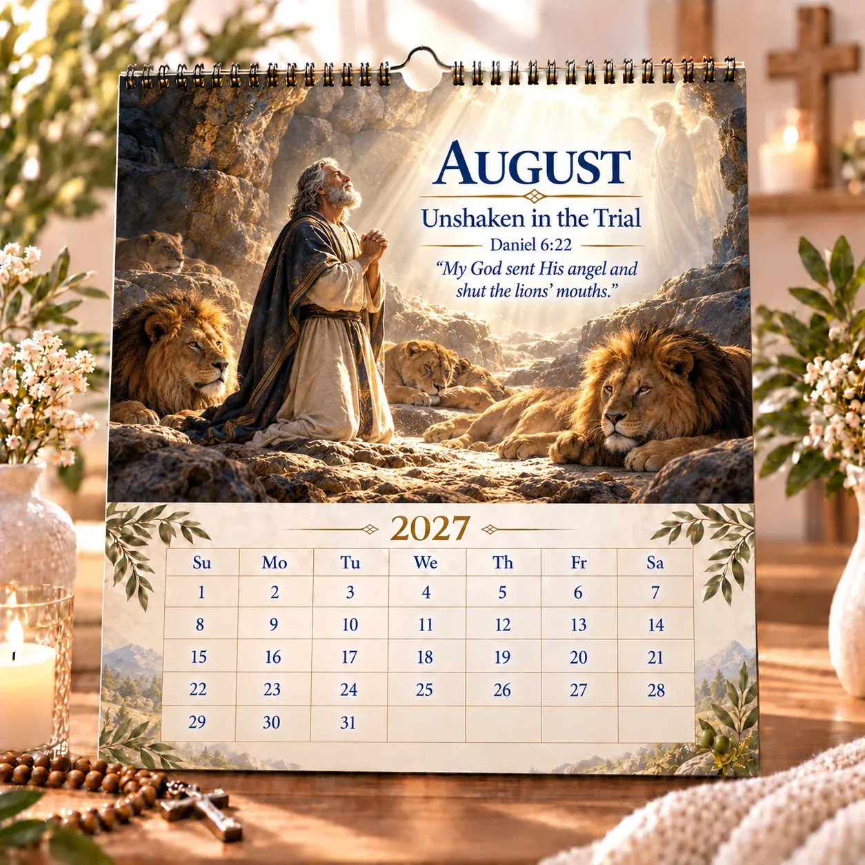 August 2027 calendar page — Unshaken in the Trial