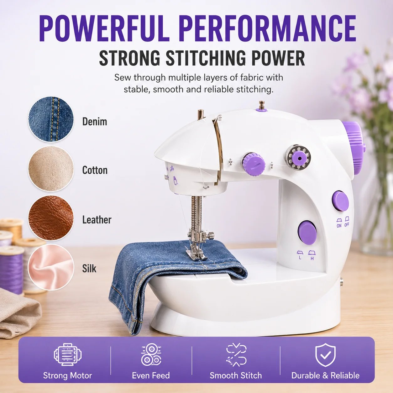 Mini electric sewing machine stitching denim cotton and light household fabrics