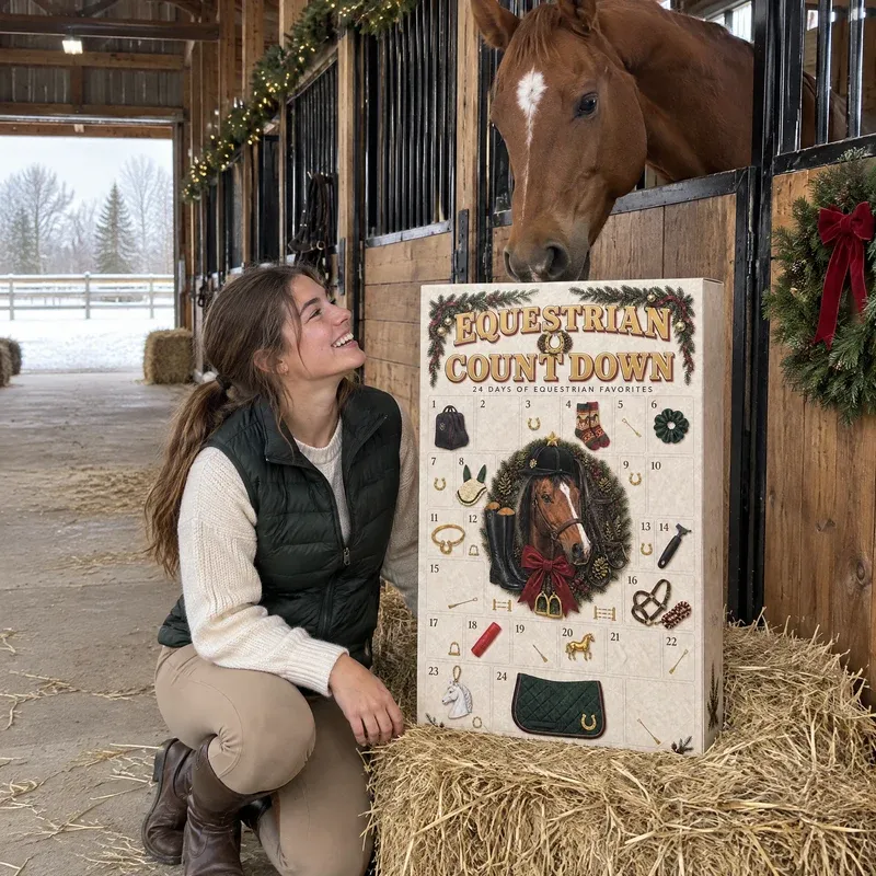 Equestrian Countdown displayed in a barn aisle