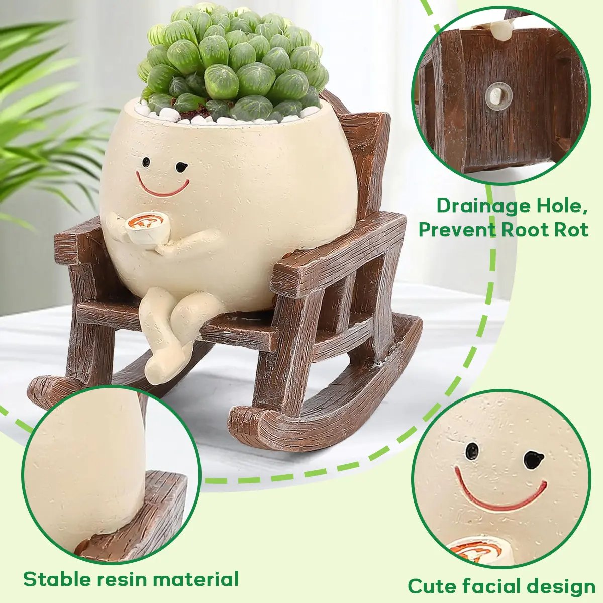 Planter features with drainage hole detail Planter features with drainage hole detail