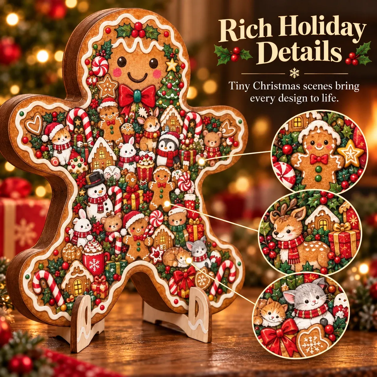 Christmas characters and small decorative details within the puzzle