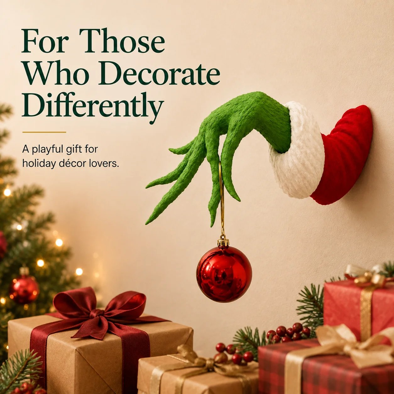 Grinch green monster hand Christmas wall decoration packaging overview