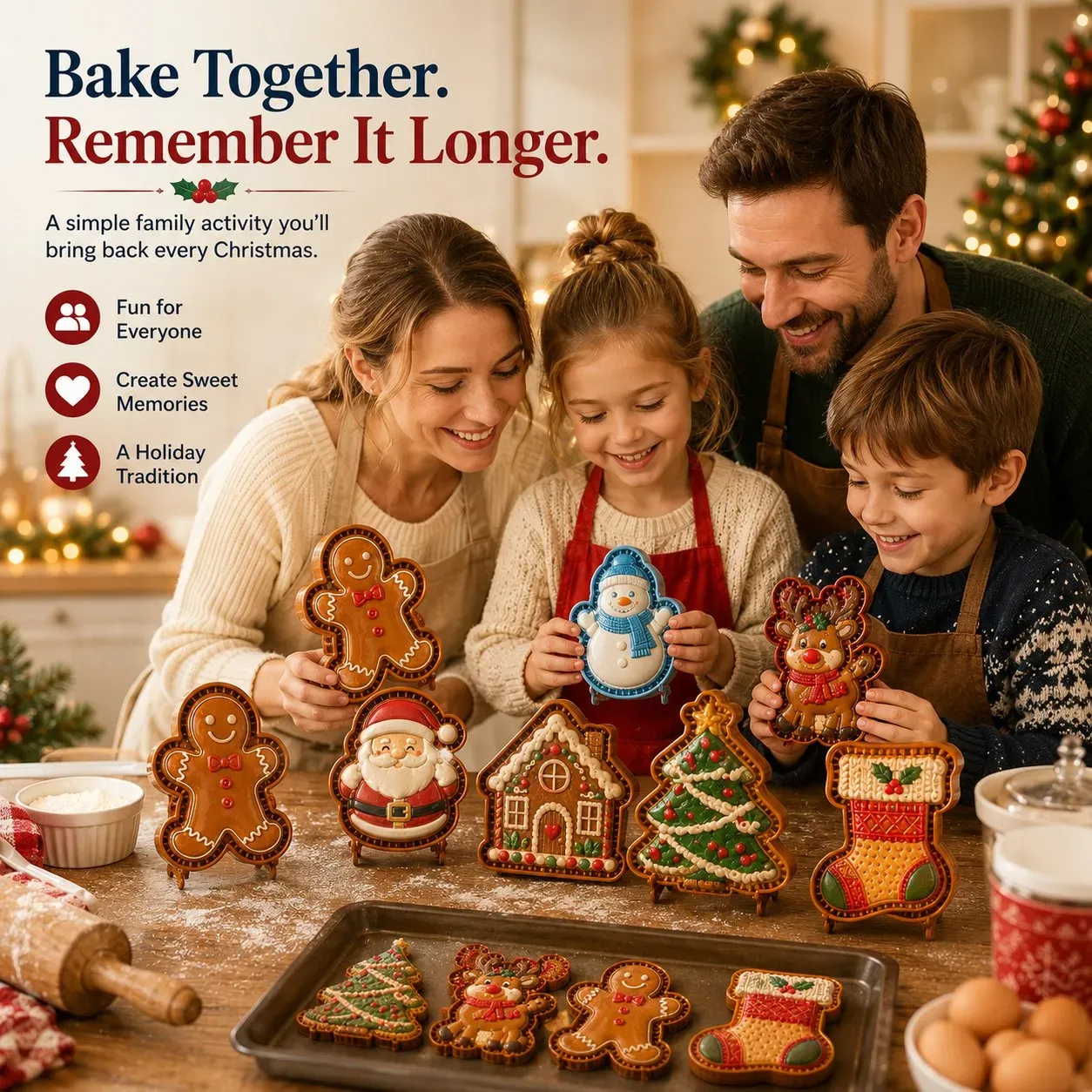 Family making festive mini pies together
