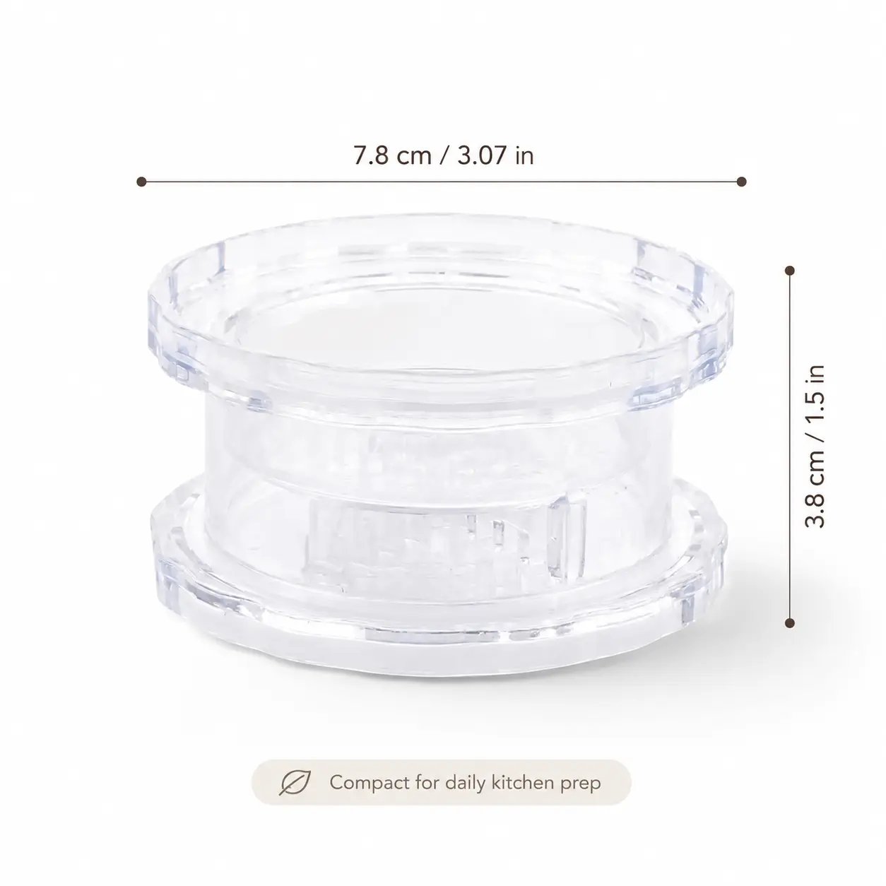 Garlic twister dimensions: 7.8 cm width and 3.8 cm height Garlic twister dimensions: 7.8 cm width and 3.8 cm height
