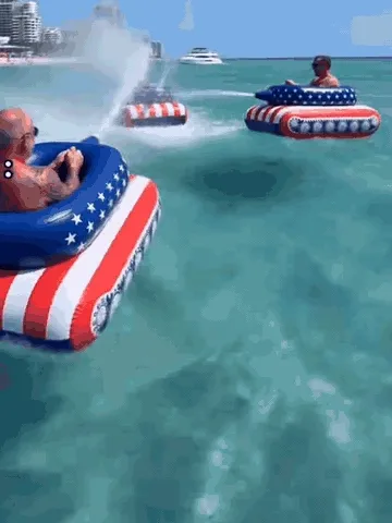 Inflatable pool tank in a water-cannon battle