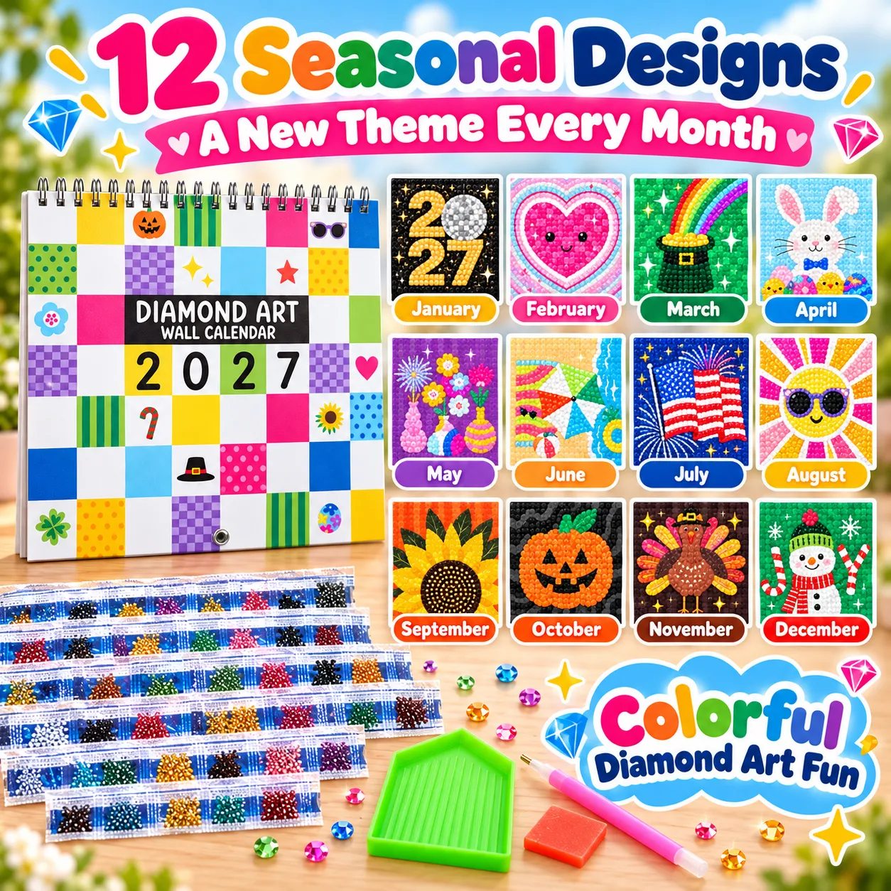 Twelve seasonal diamond art calendar designs