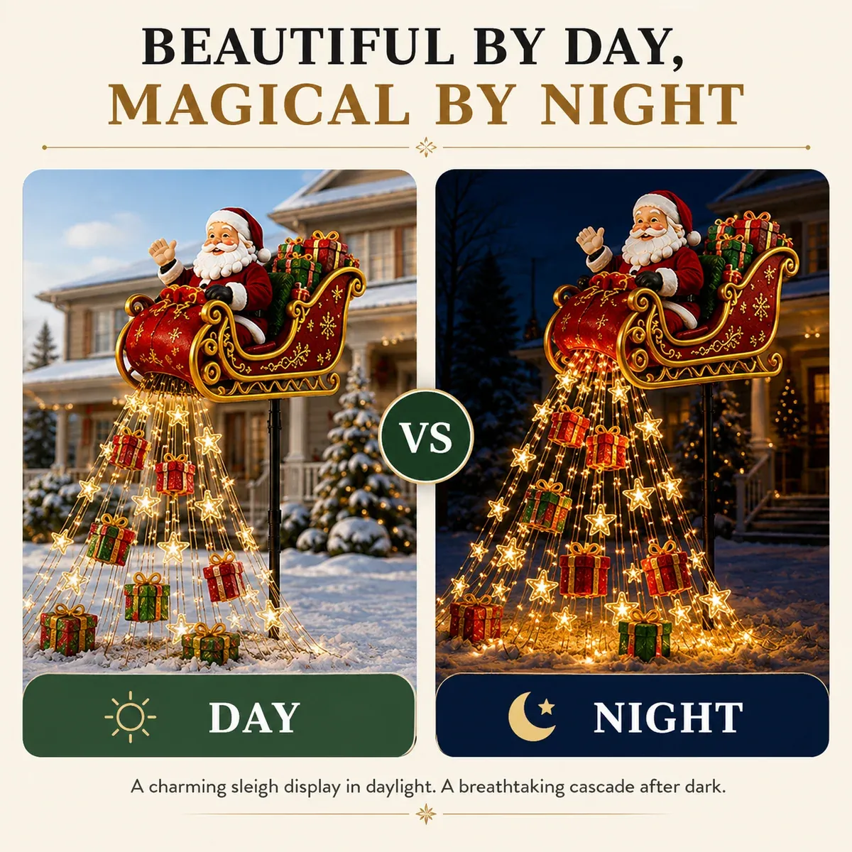Santa Christmas Garden Light Day and Night