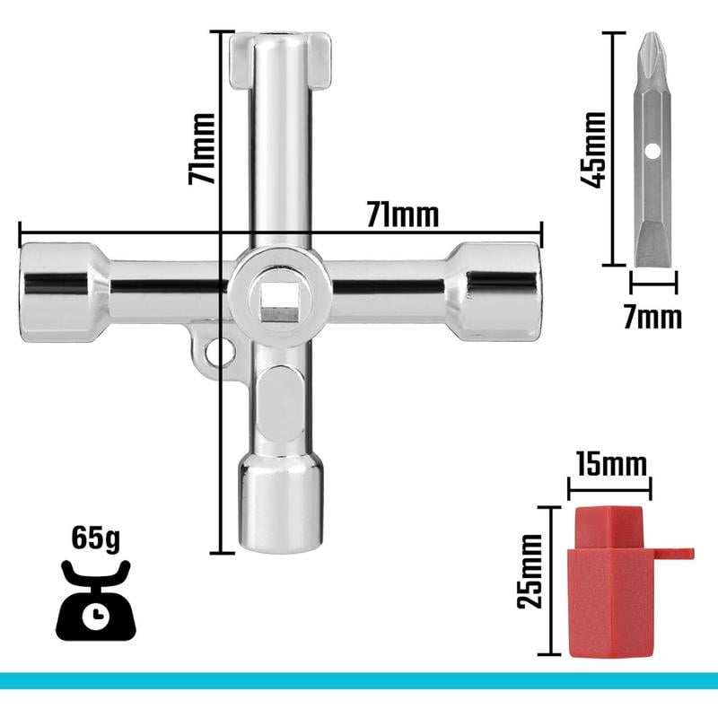 Product Introduction of 4 Way Sillcock Key with Bit, Multi-functional Water Key, Cross Key, 1-Pack, for Valve, Faucet, and Spigots 7