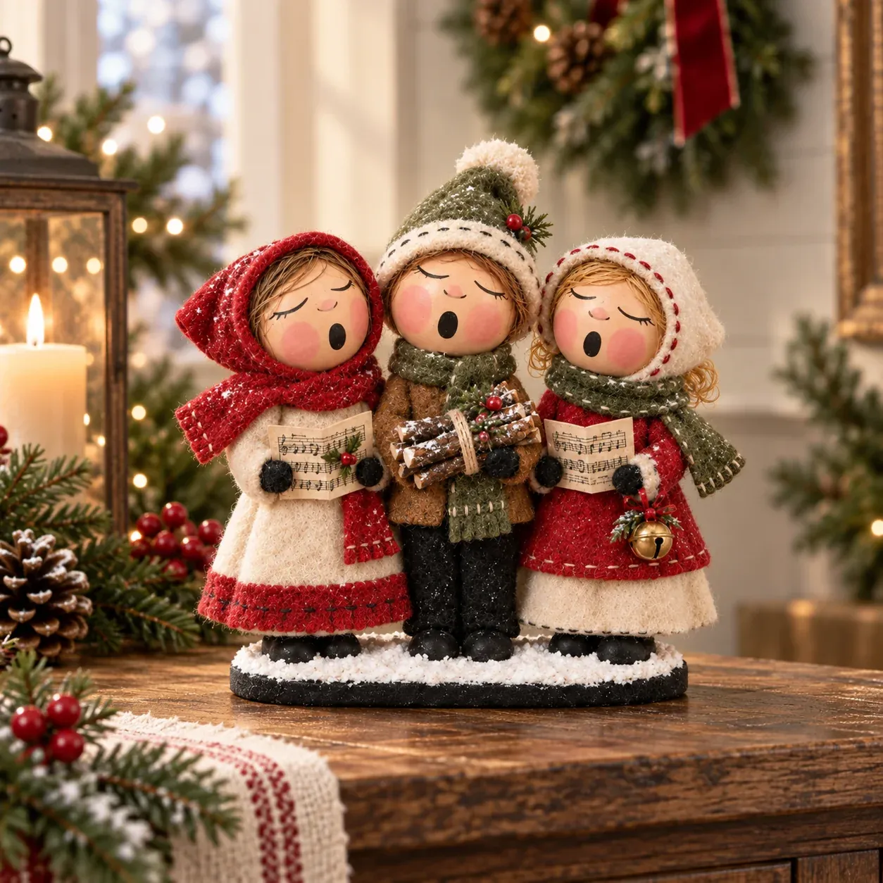 Vintage Christmas Carolers Figurine โ Cozy Farmhouse Holiday Tabletop Decor