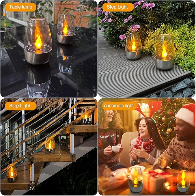 Solar Power Tea Lights Outdoor Flameless Flicker with Dusk to Dawn Sensor