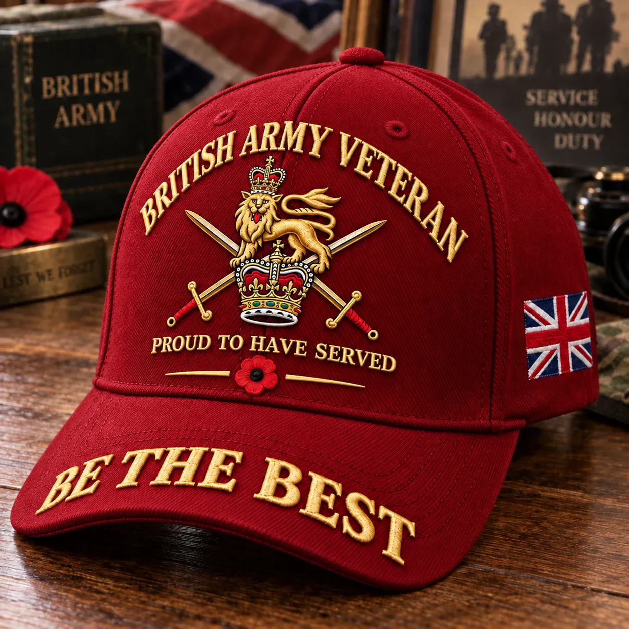 British Army Veteran cap in Deep Red