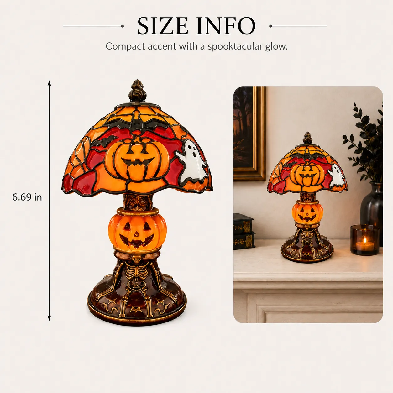 Halloween table lamp size shown as 6.69 inches