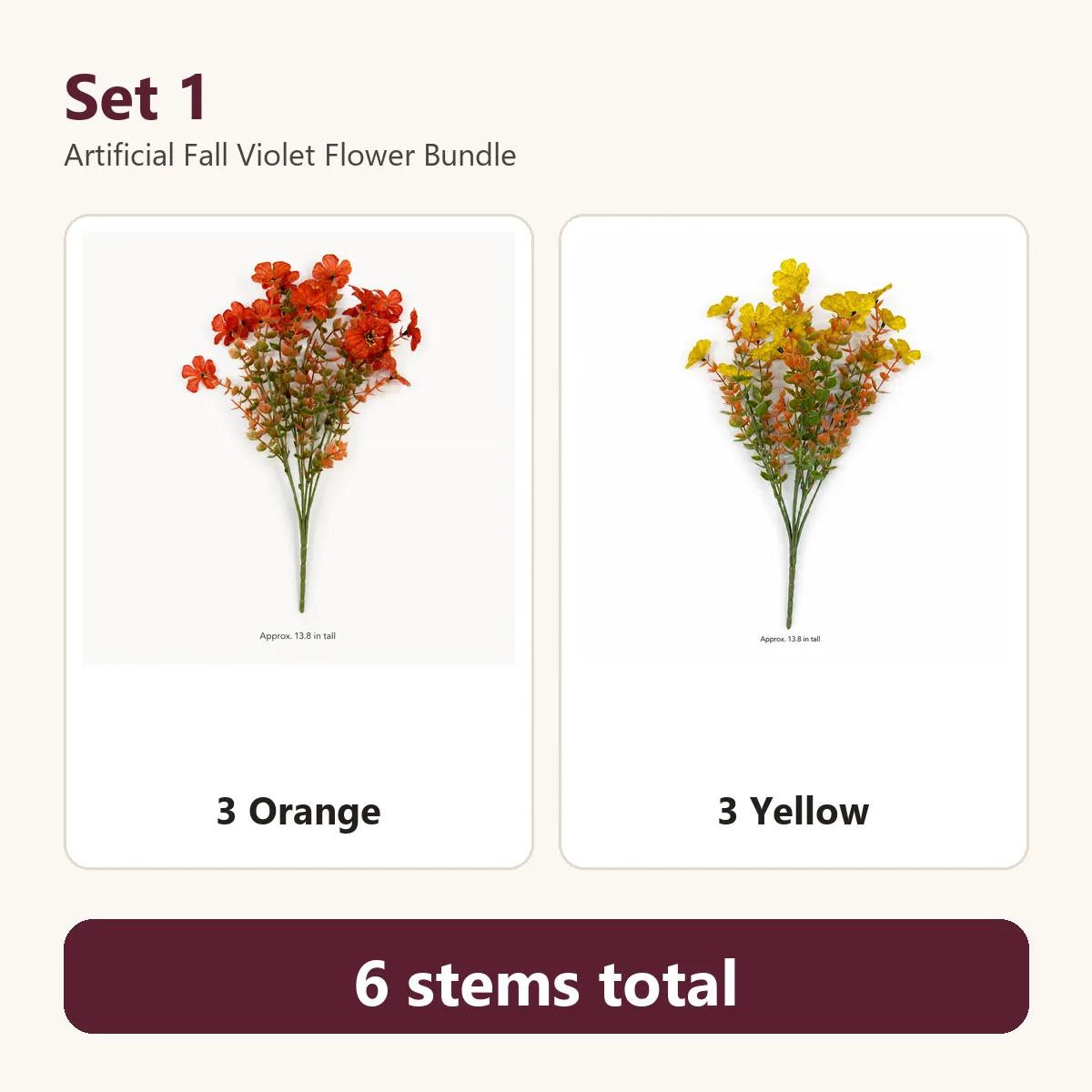 Six-stem orange and yellow artificial flower bundle