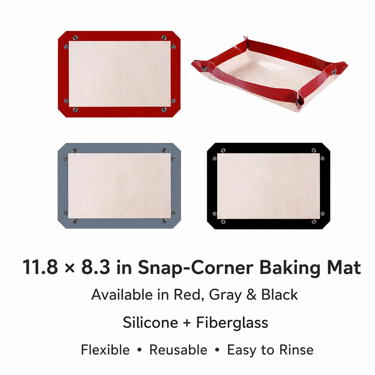 Snap-corner baking mat size 11.8 by 8.3 inches