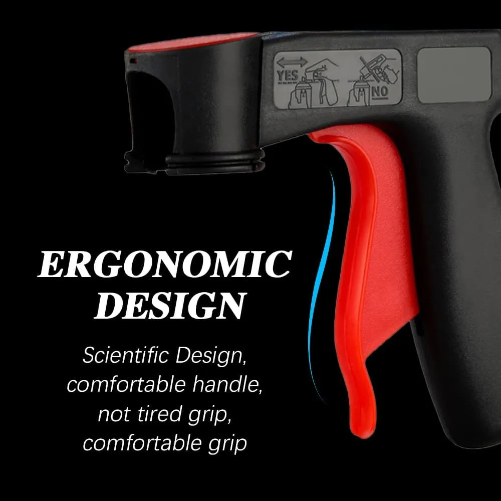 Close view of the ergonomic black-and-red spray-can trigger handle