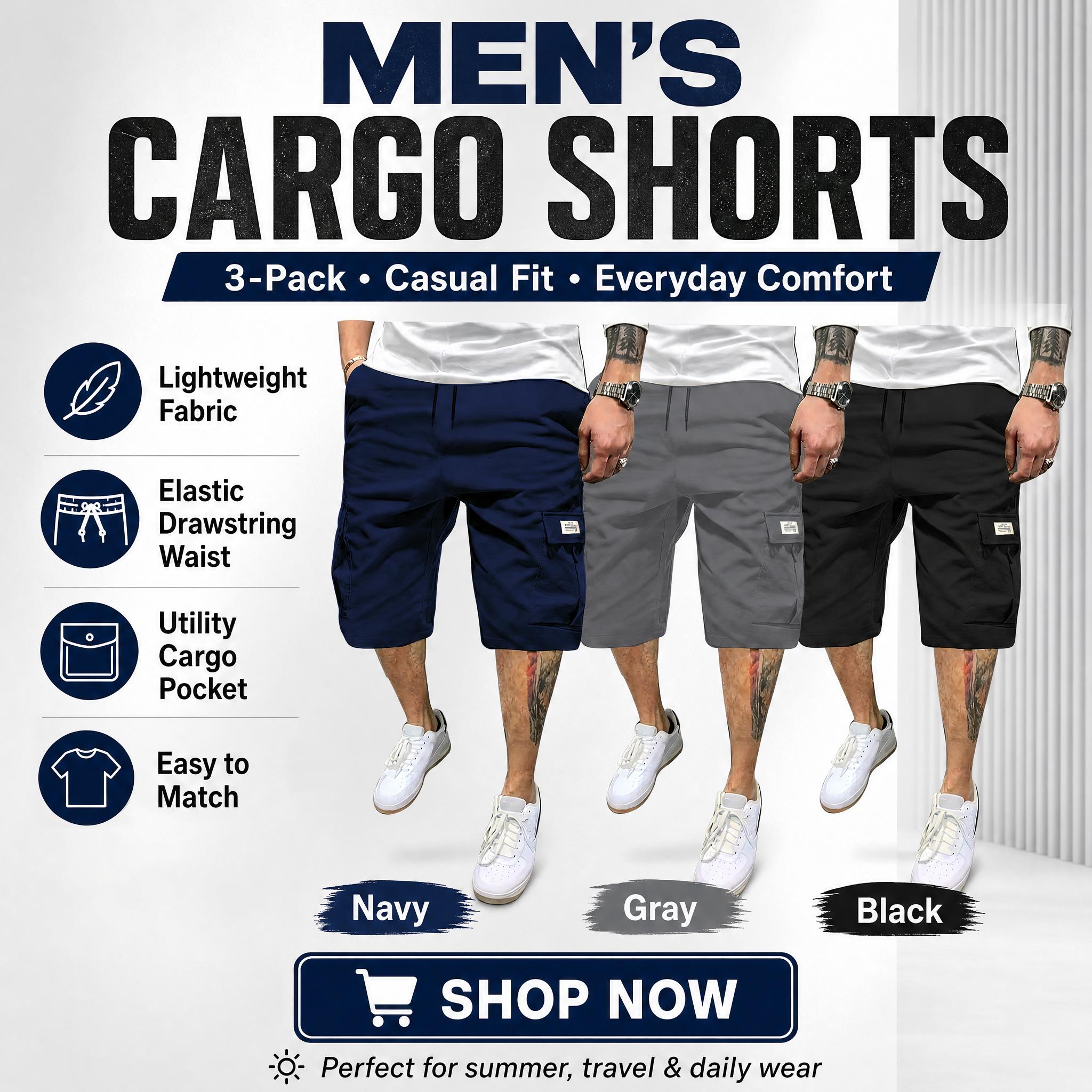 Men's 3-Piece Fitted Matching Shorts Set - Casual Summer Drawstring Color-Mixed Shorts, Lightweight Breathable, Slanted Multipocket, Versatile Everyday Beach Gym Wear Brown, Black, Green, Pink, Color-Mixed Men's Shorts, Fitted Men's Shorts