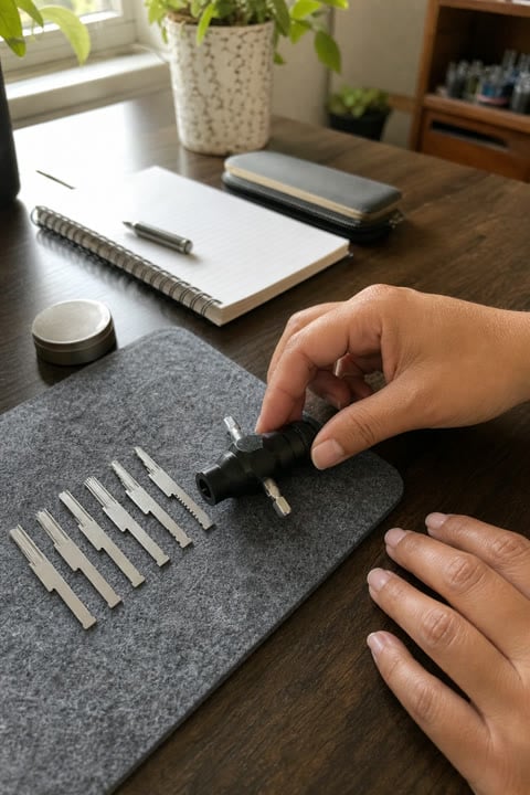 Customer-style photo of the compact kit on a warm home hobby desk