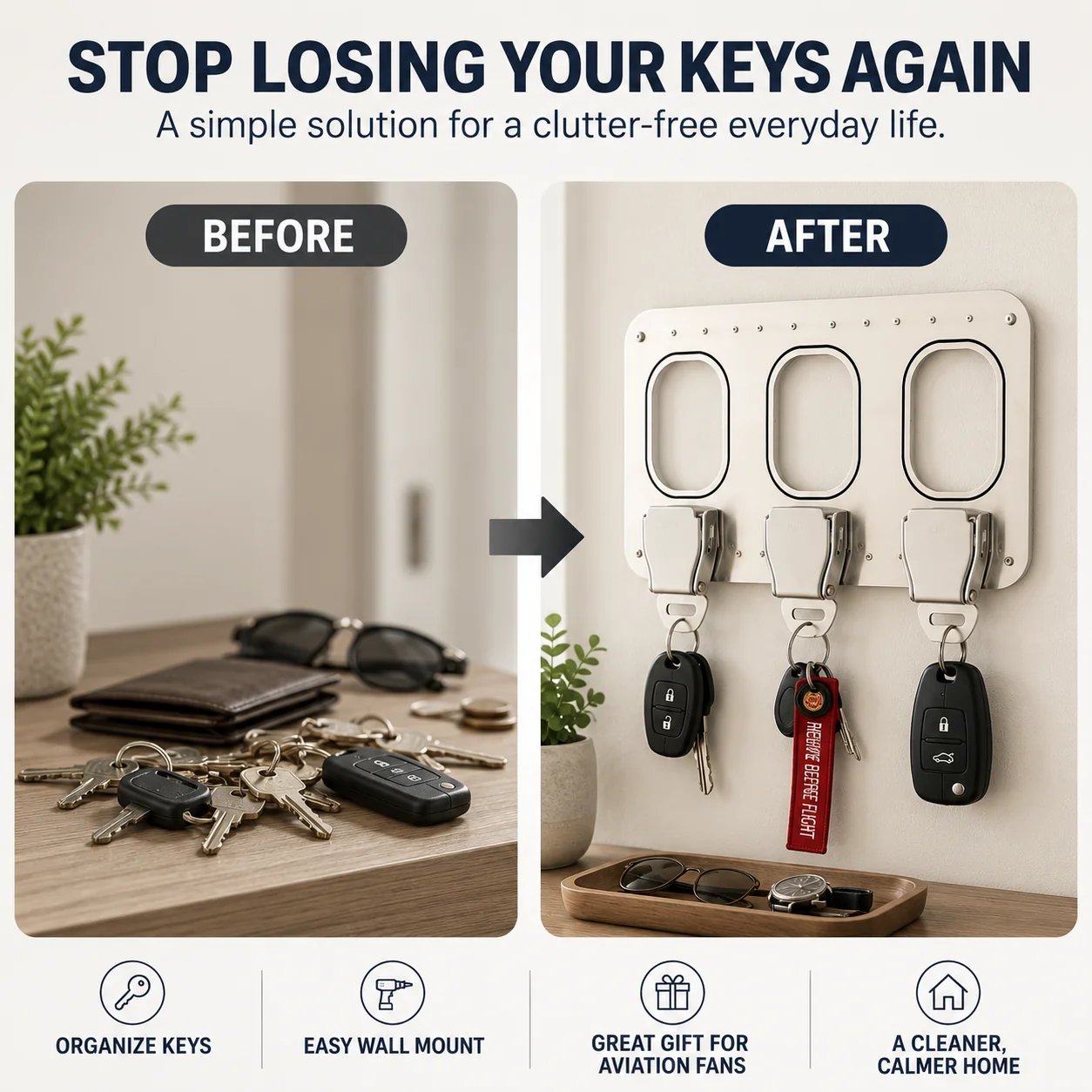 Organized keys on aviation buckle holder