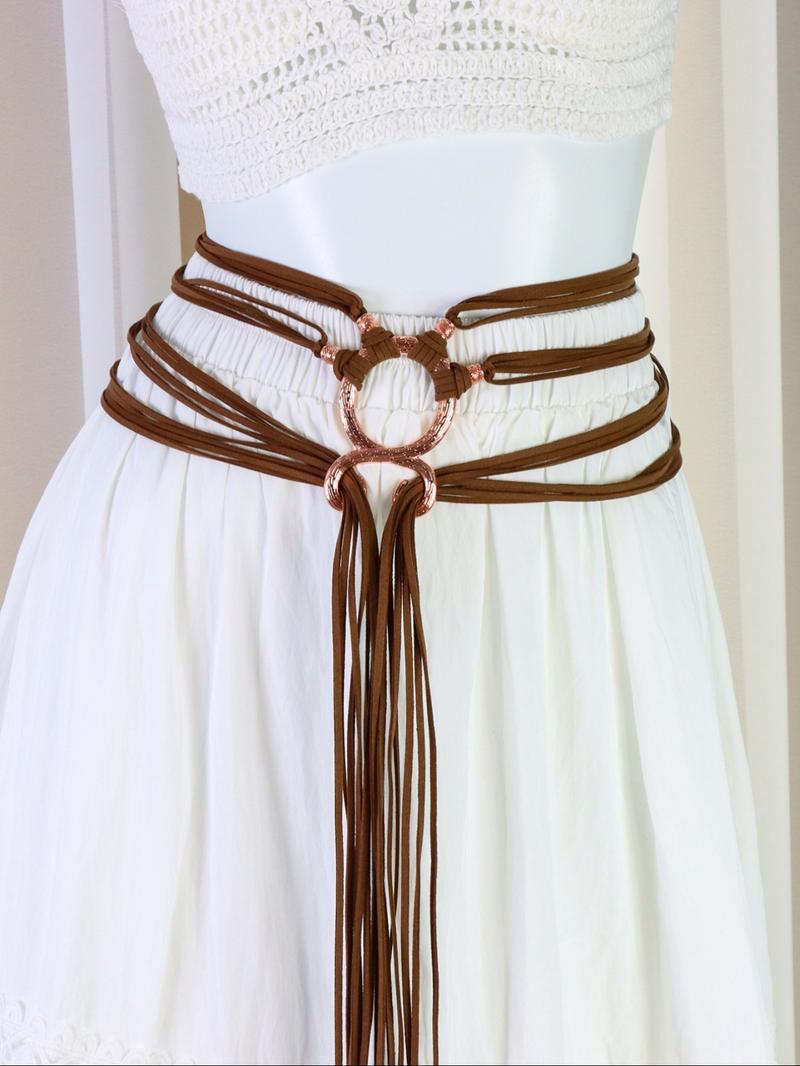 Medieval Viking Braided Leather Belt Set, with Ring Buckle & Tassel Decorations, Halloween Cosplay Costume Accessories for Men Women