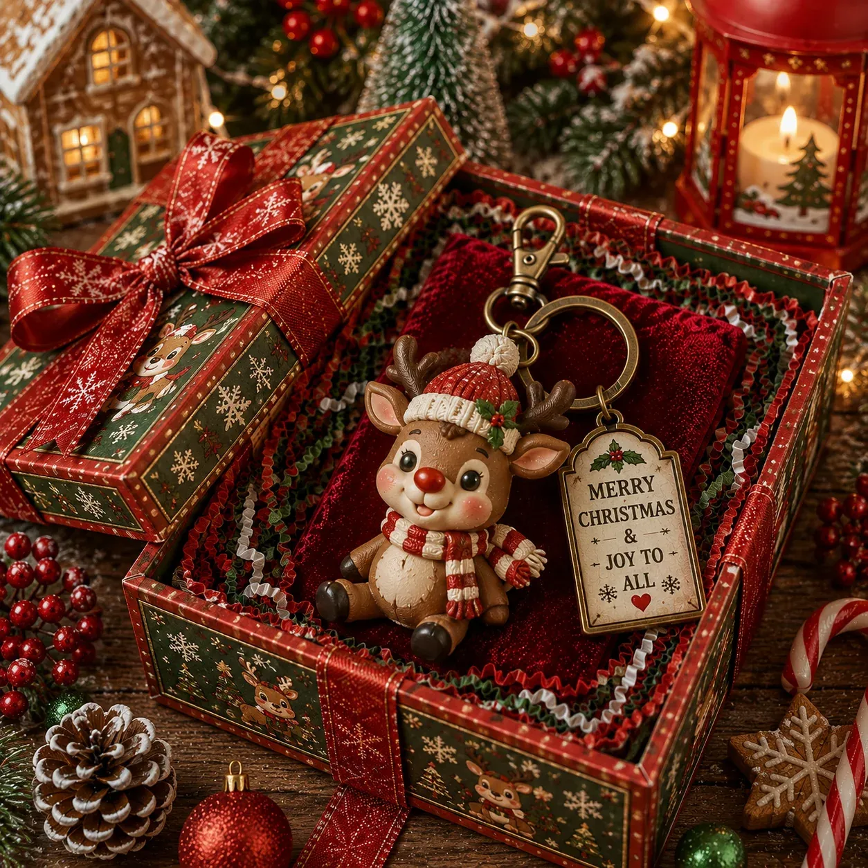 Christmas character keychain attached to bags and holiday accessories