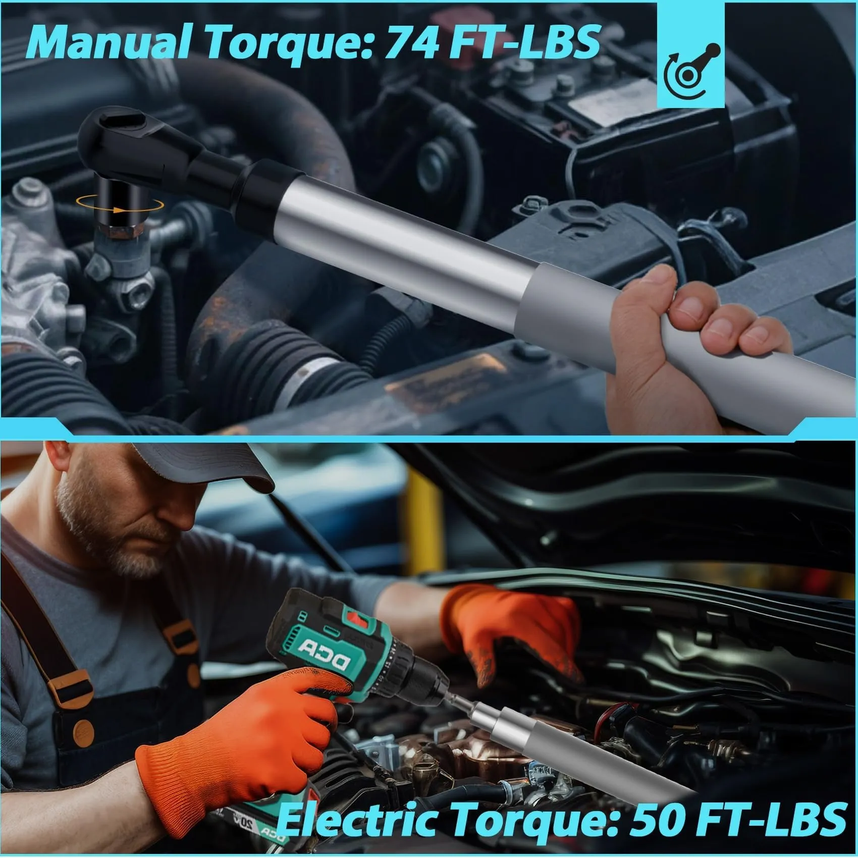 Manual and powered ways to drive the offset ratchet extension