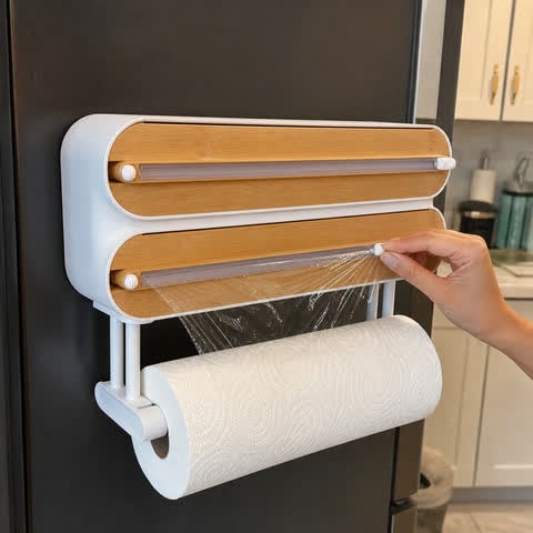 Customer using the lower sliding cutter on the closed wrap station