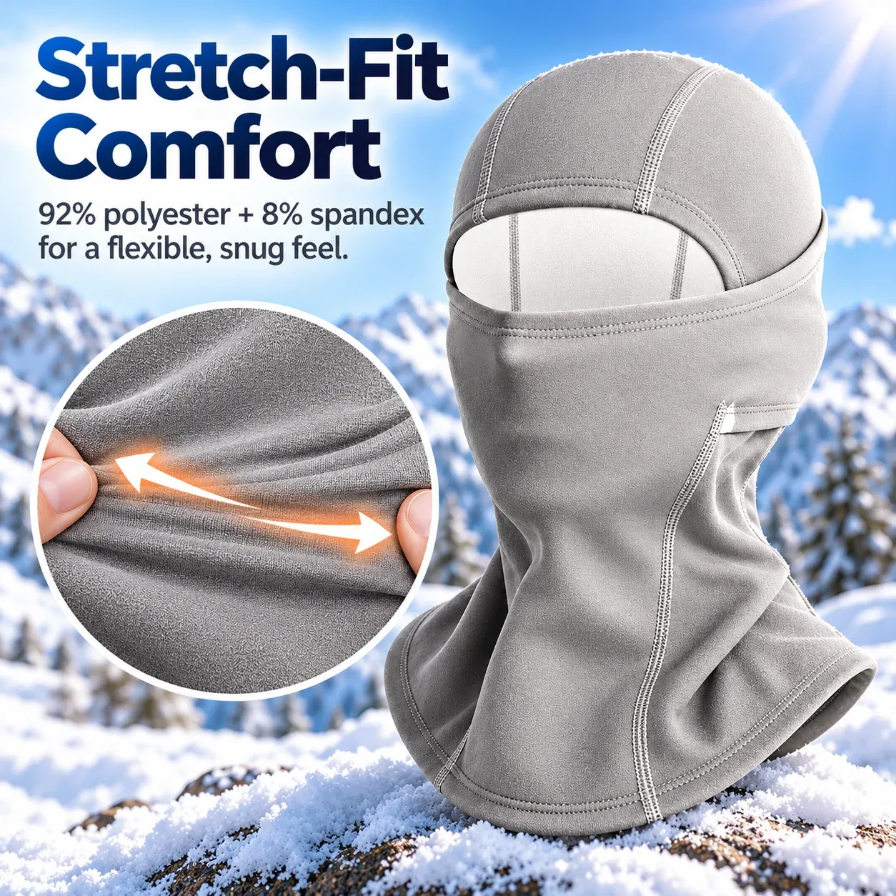 Stretch-fit fabric demonstration with 92 percent polyester and 8 percent spandex