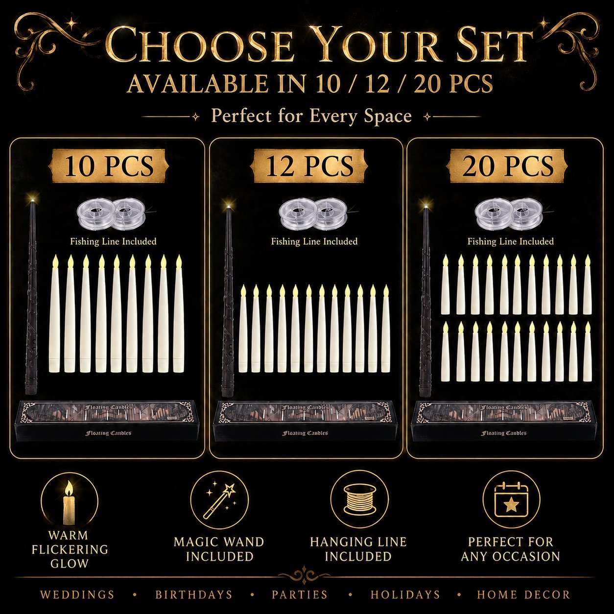 Floating LED candles set options and package contents