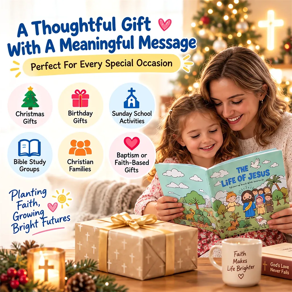 A mother and child sharing The Life of Jesus coloring book