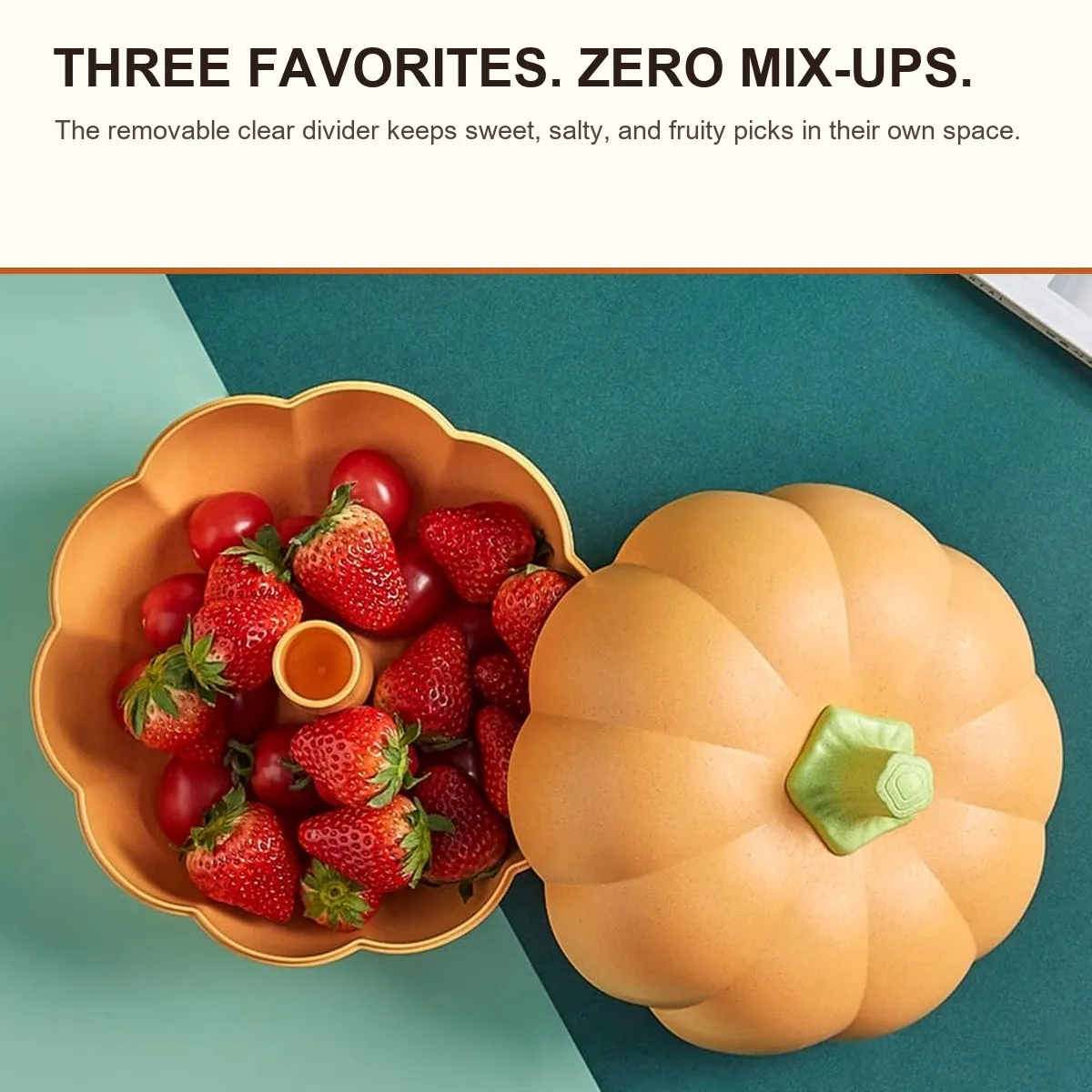 Top view of the removable three-section pumpkin snack divider