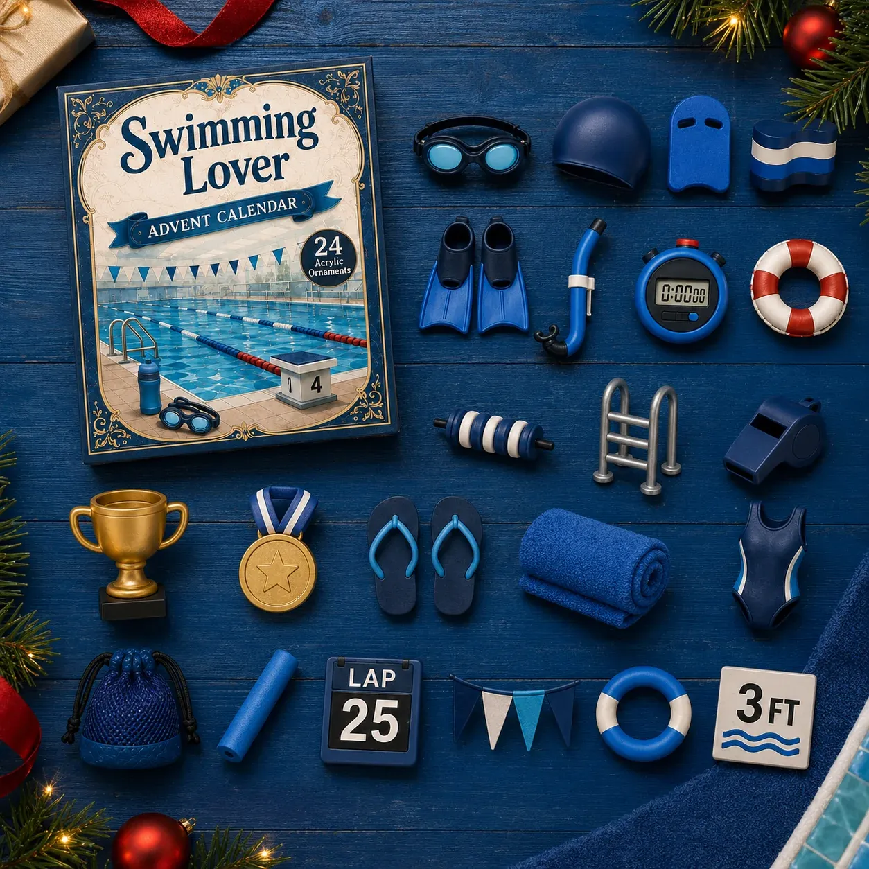 Swimming-themed acrylic charm advent calendar collection