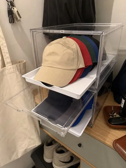 Customer photo of clear cap organizers in a real home