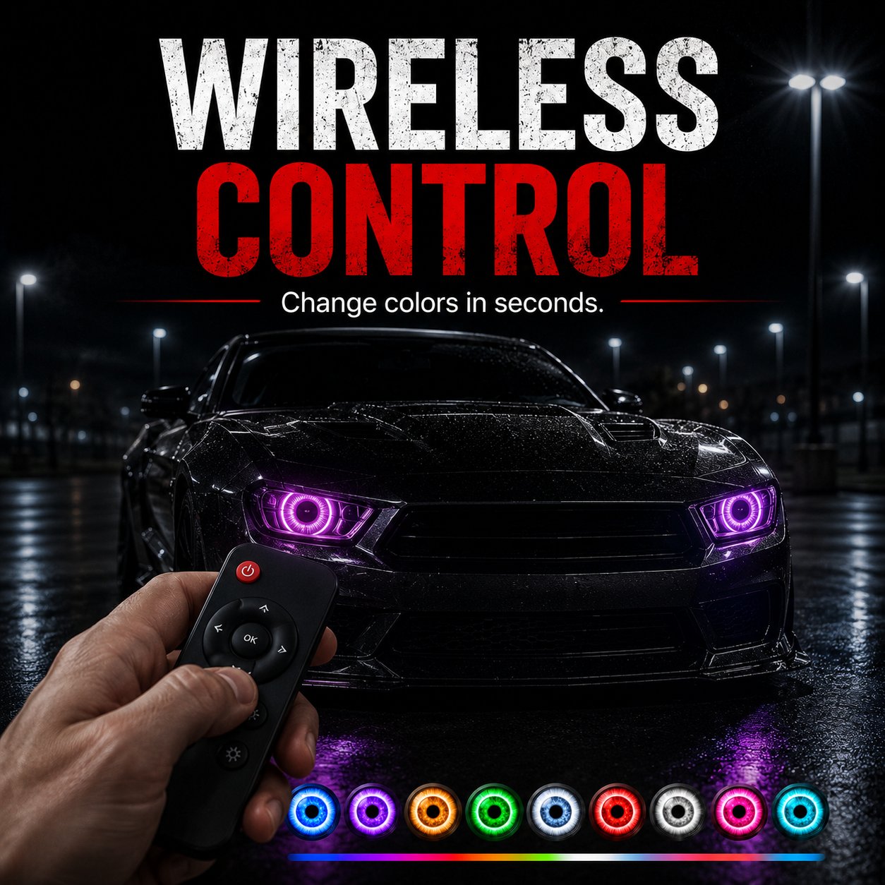 Wireless remote control demon eye RGB headlight lighting kit