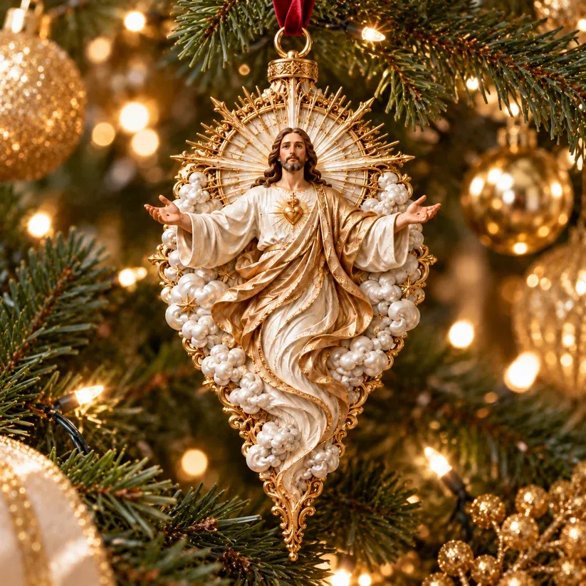 Jesus Christmas ornament displayed for Christmas
