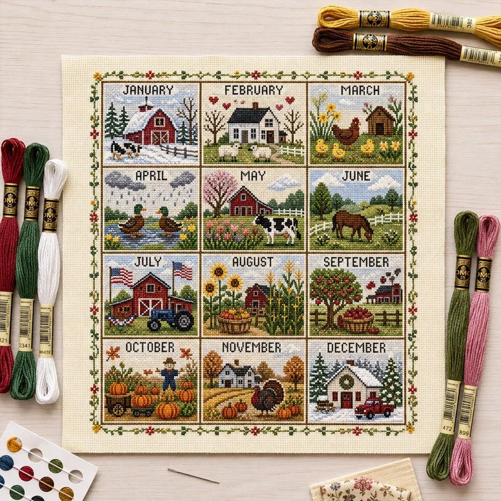 12 month seasonal cross stitch kit