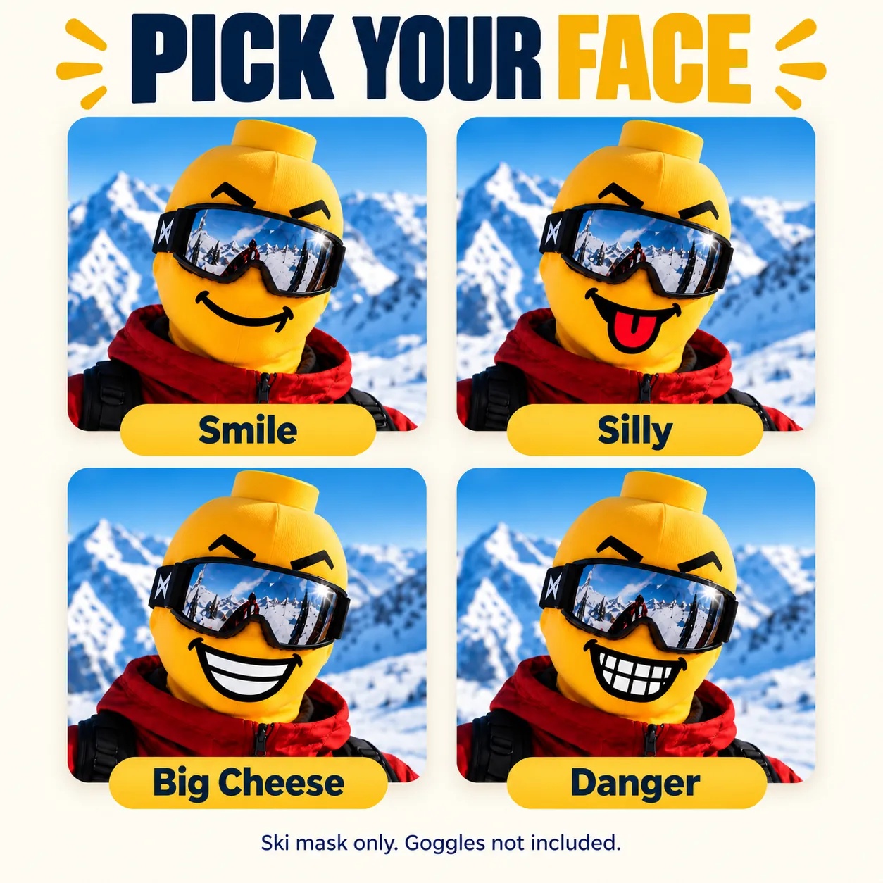 Expression guide: Smile, Silly, Big Cheese and Danger