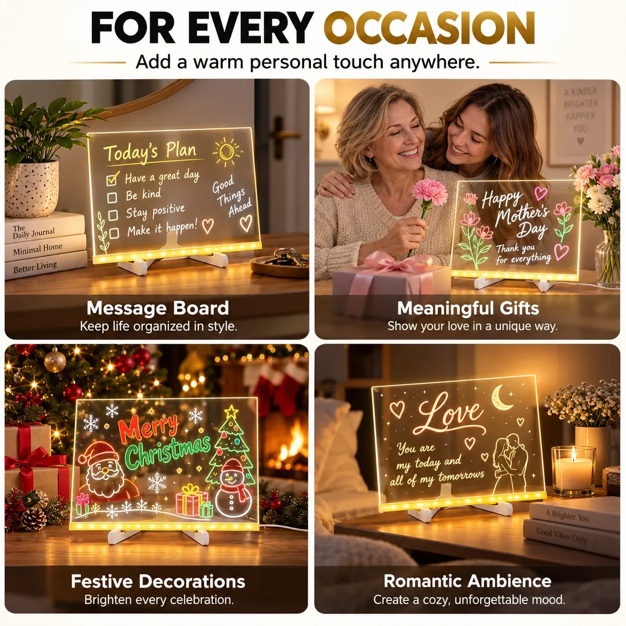 Reusable LED message board for gifts decorations and everyday notes