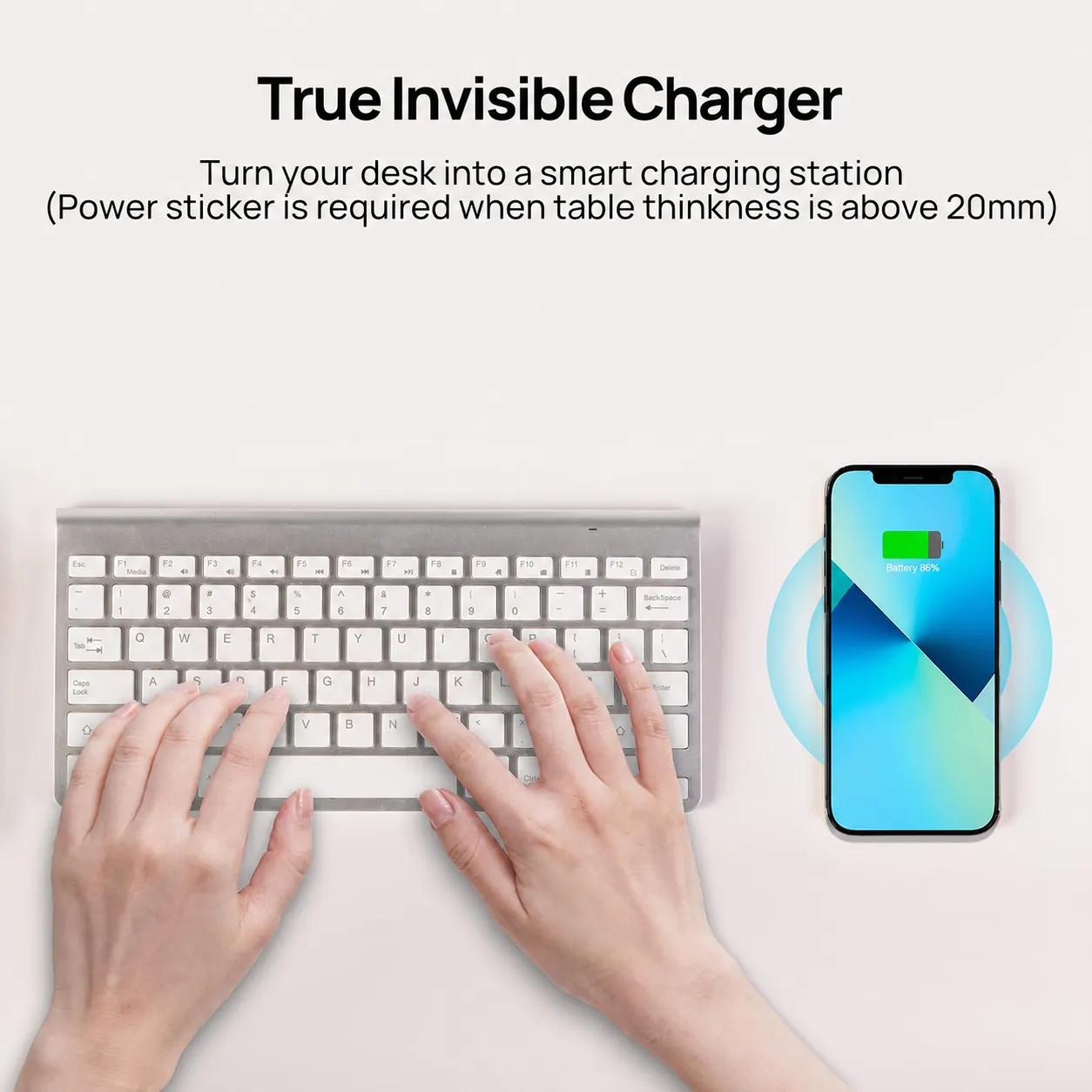 Phone charging on a clean desk surface