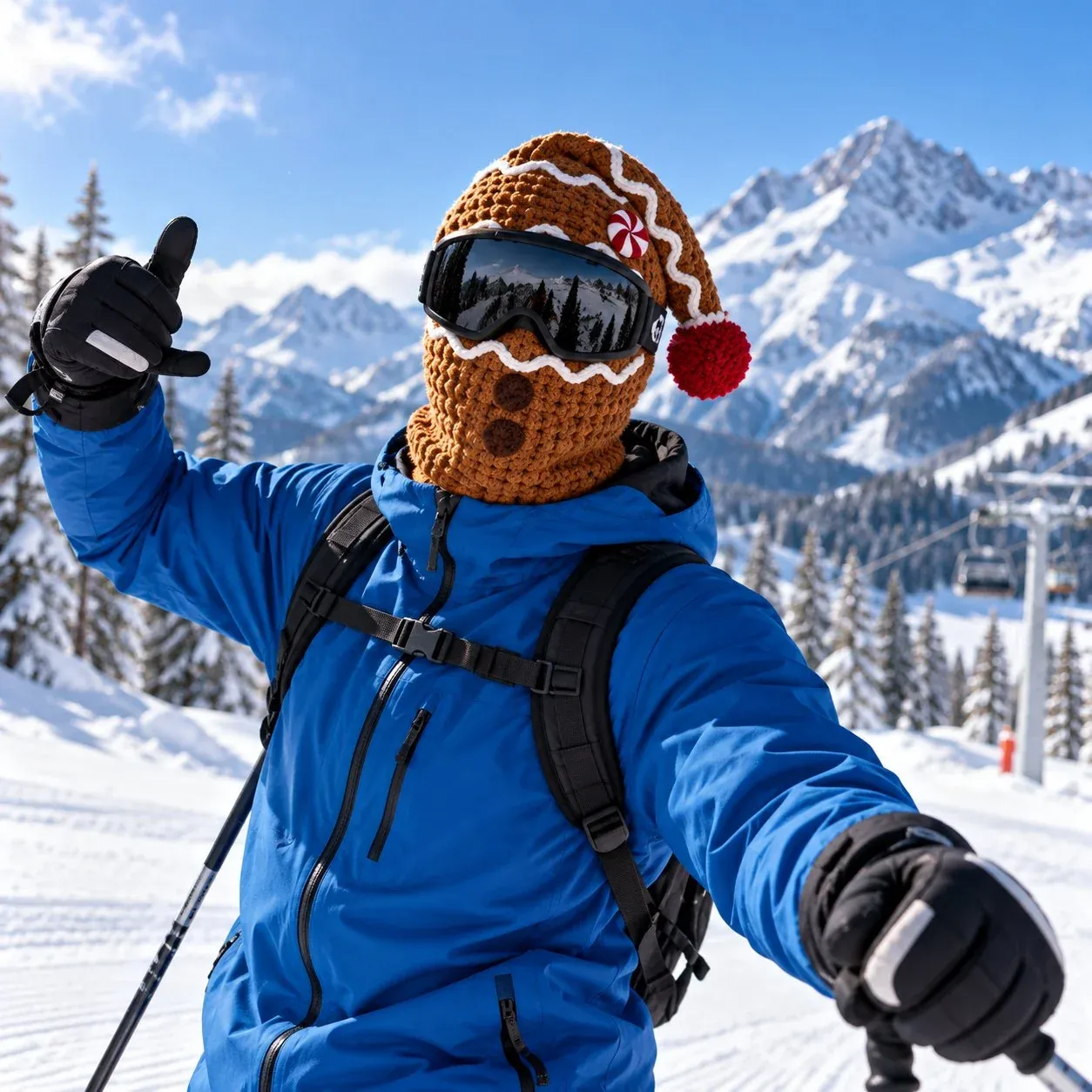 Brown Gingerbread knit ski mask with white icing details