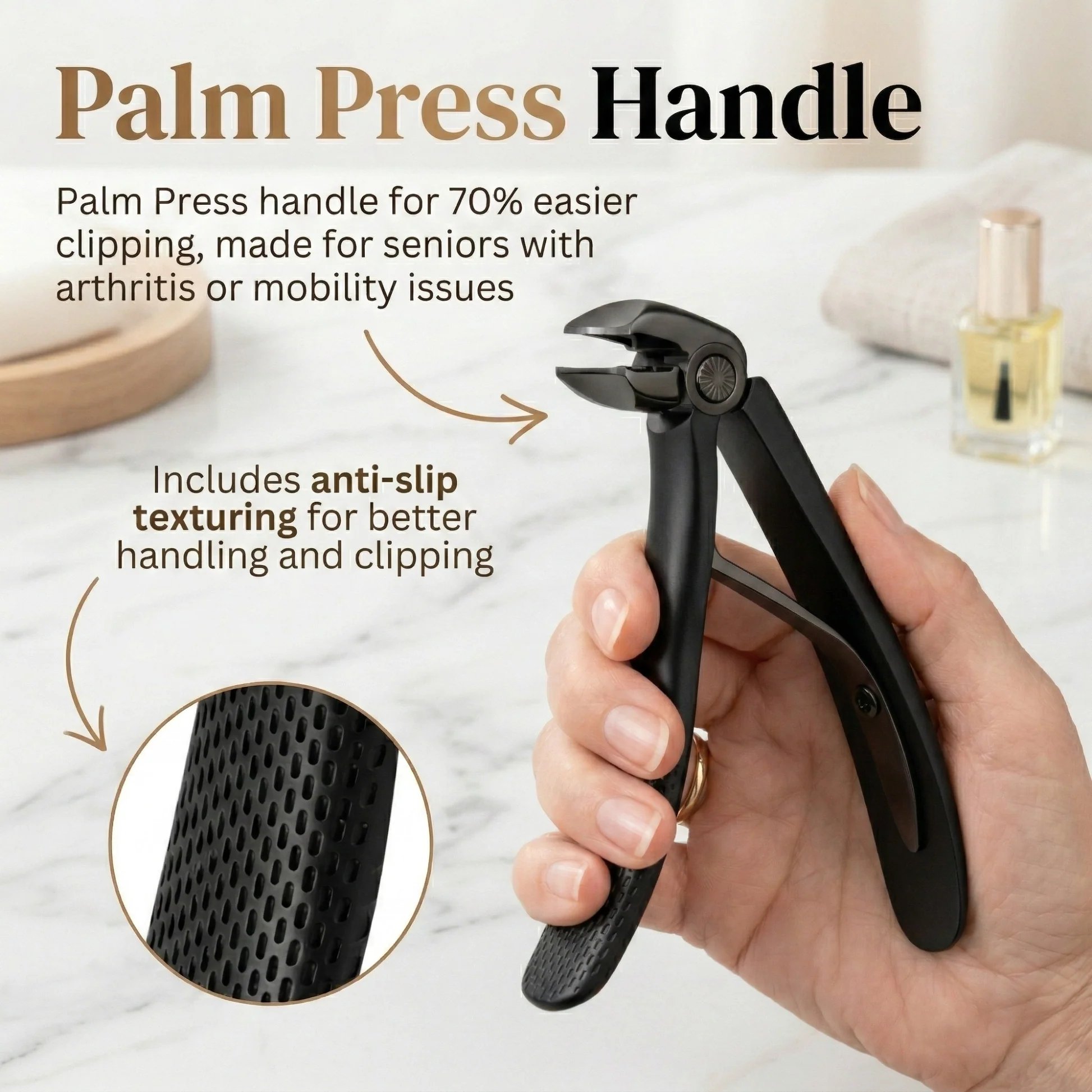 TruviClip Nail Clipper for Seniors, Wide Jaw Long Handle Clipper for Thick Nails