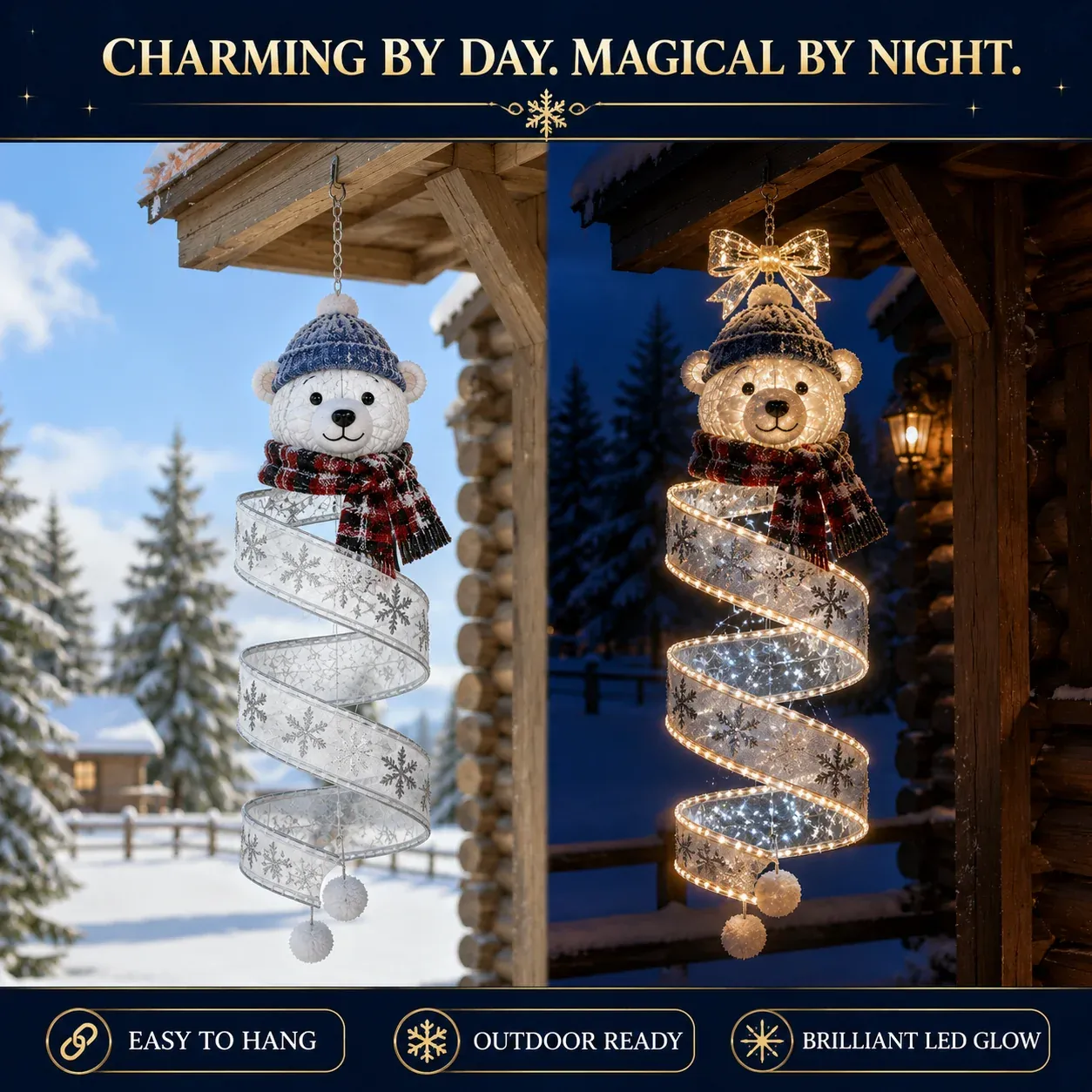 Polar bear Christmas spiral decoration day and night