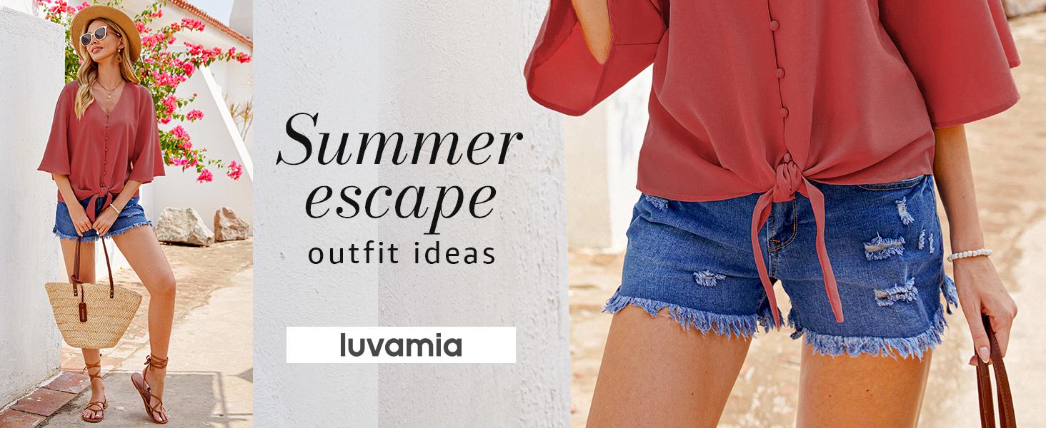 Luvamia Women's Casual Mid Rise Denim Shorts Stretch Ripped Raw Hem Jean Shorts Basic Fitted Bottom for Summer Luvamia Women's Casual Mid Rise Denim Shorts Stretch Ripped Raw Hem Jean Shorts Basic Fitted Bottom for Summer
