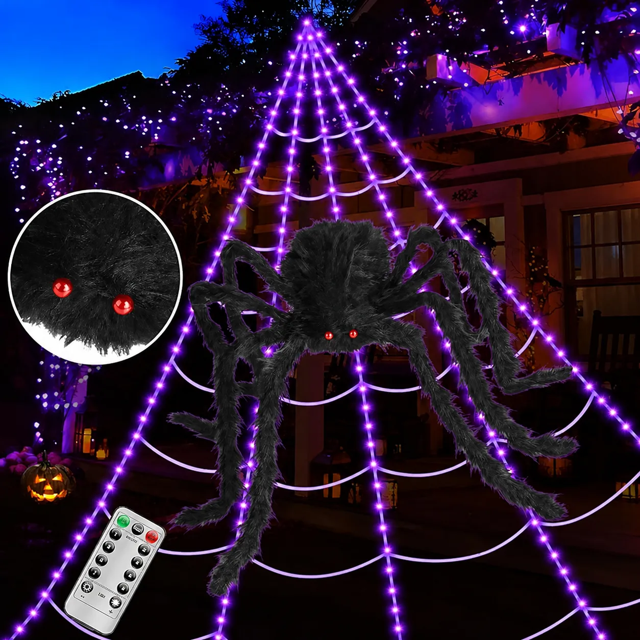 Remote-controlled glowing Halloween spider web decoration