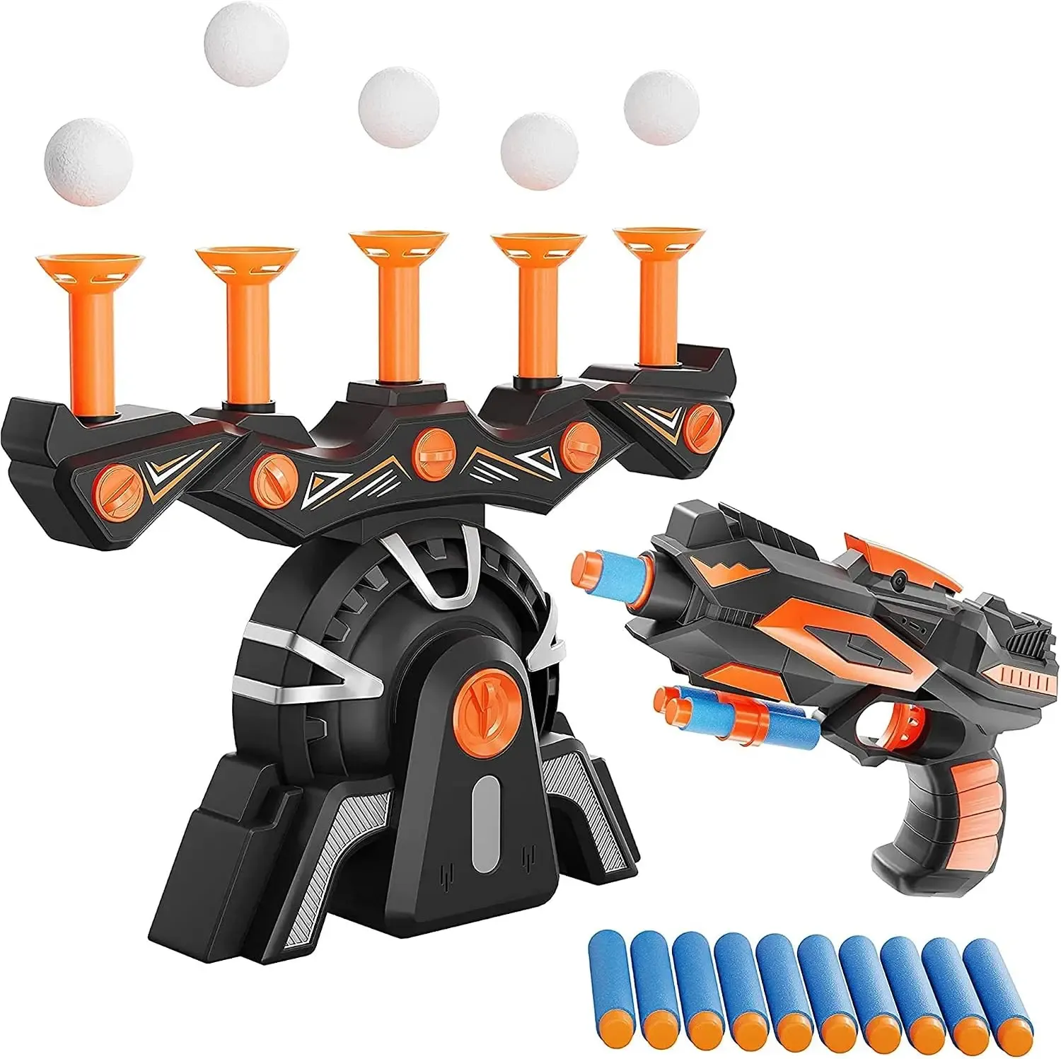 Hover target game blaster and floating foam balls